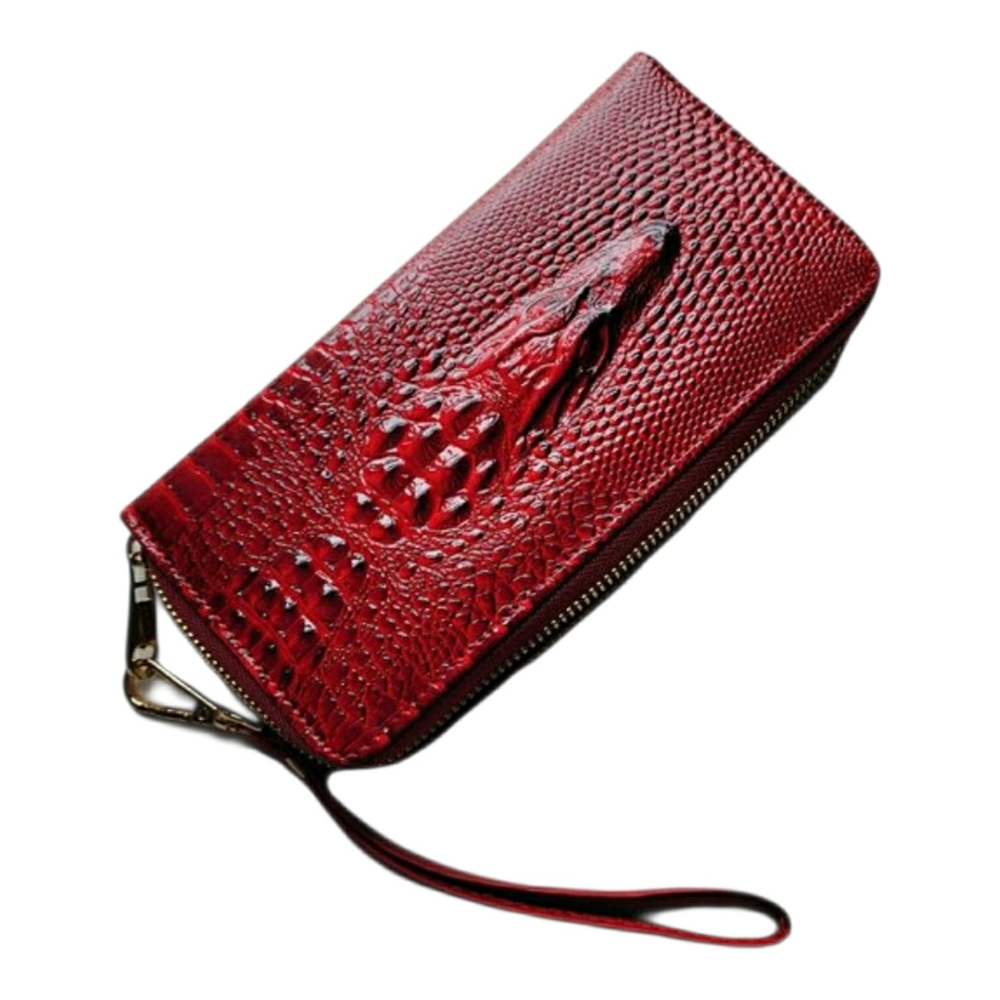 Raised Red & Black Crocodile Embossed Zipper Wristlet / Wallet / Clutch NEW! - Picture 8 of 9